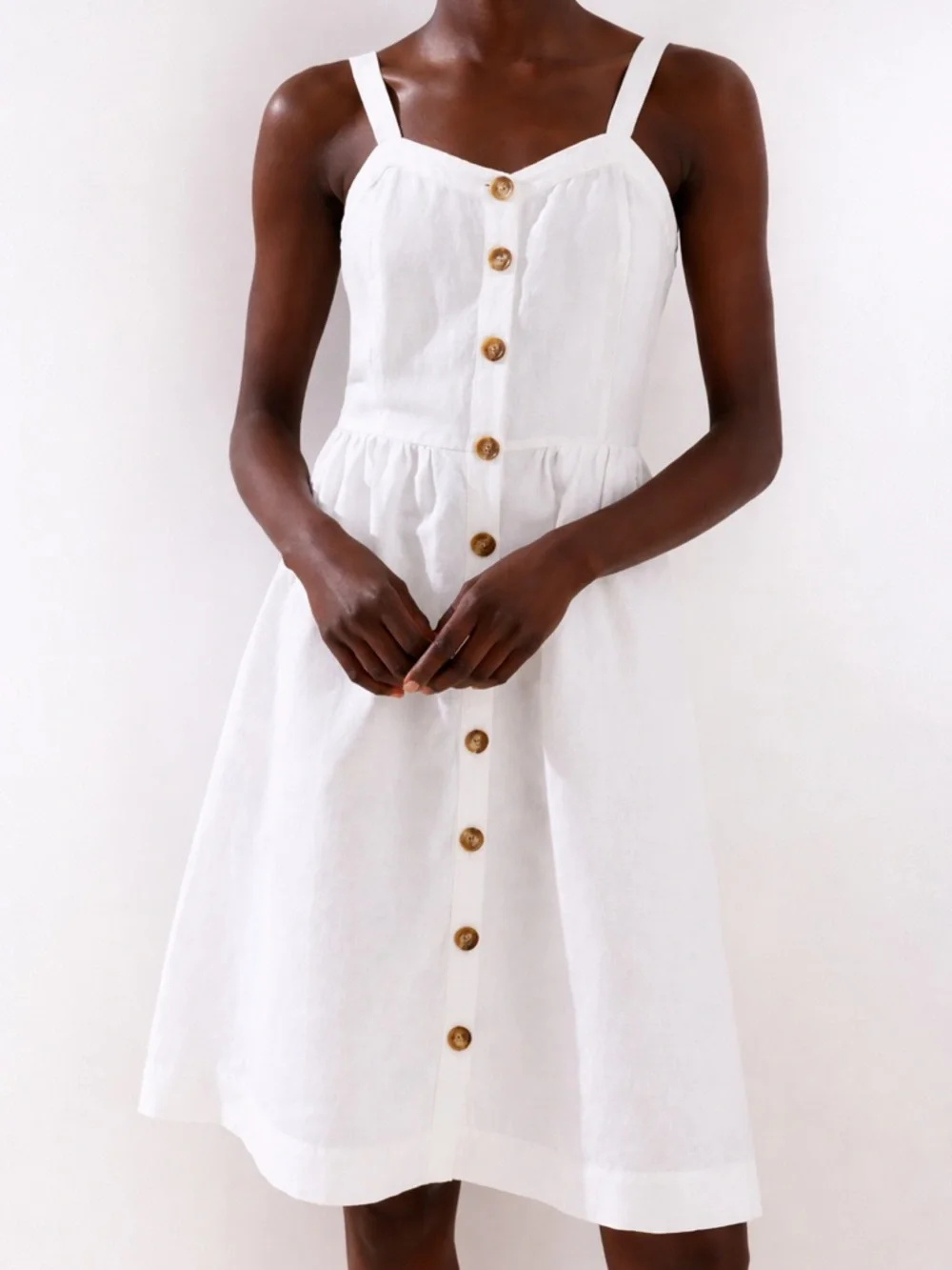 LOFT White Linen Blend Button Front Sundress 6 Coastal Cottagecore Dress - Picture 4 of 17